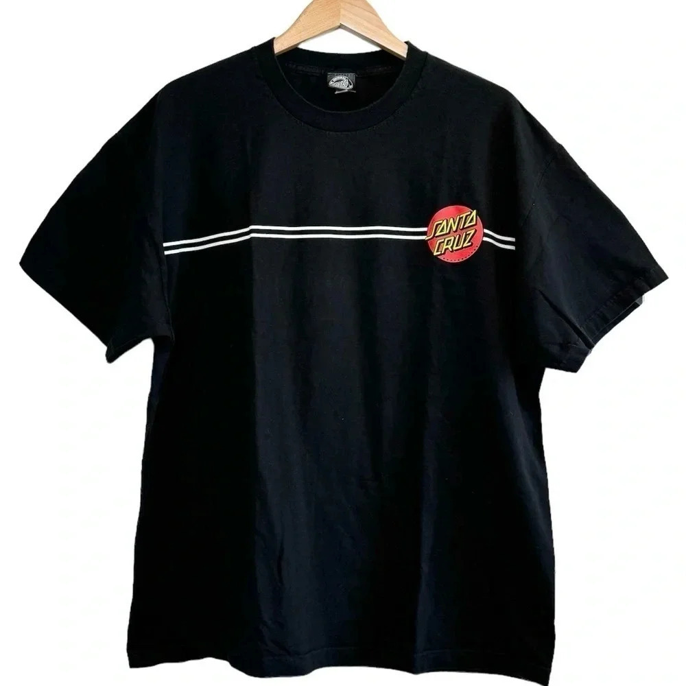 Santa Cruz Skateboard, Stripe Logo, Short Sleeve T-Shirt, Black, Size 2XL